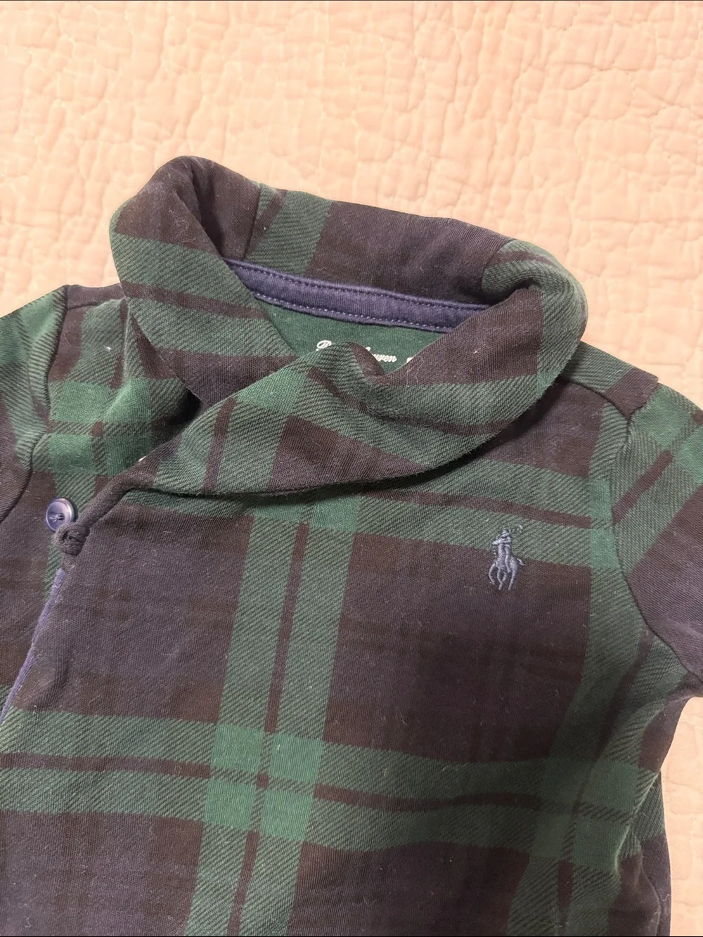 Ralph Lauren Navy & Green Plaid Baby Footie